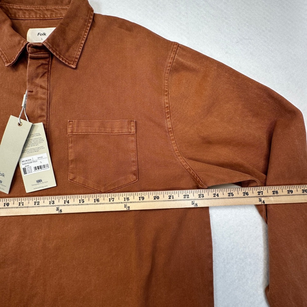 Folk Quinn Rugby Polo Mens L Spice Orange Brown Long Sleeve Cotton Heavyweight - Picture 6 of 8